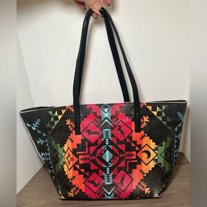 Paige Gamble Aztec Tote Italian Pebbled Colorful Leather Shoulder‎ Tote Bag.